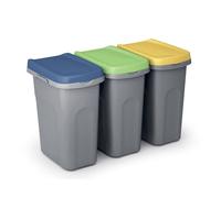 CASARIA® 3x Poubelle cuisine 25L 39x24cm couvercle inodore sac poubelle système de tri sélectif déchets salle de bain bureau poubelle cuisine 3 bacs