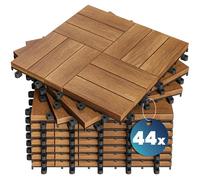CASARIA® 44x Dalles bois clipsables 30x30cm bois d'acacia certifié FSC® dalle bois terrasse extérieur antidérapant sol balcon jardin caillebotis résistant UV intempéries mosaïque
