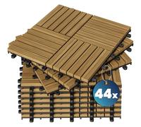 CASARIA® 44x Dalles bois clipsables 30x30cm bois d'acacia certifié FSC® dalle bois terrasse extérieur antidérapant sol balcon jardin caillebotis résistant UV intempéries mosaïque Quattro