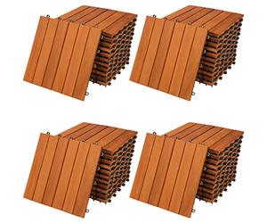 CASARIA® 44x Dalles bois clipsables 30x30cm bois d'acacia certifié FSC® dalle bois terrasse extérieur antidérapant sol balcon jardin caillebotis résistant UV intempéries pose facile