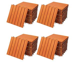 CASARIA® 44x Dalles bois clipsables 30x30cm bois d'eucalyptus certifié FSC® dalle terrasse extérieur antidérapant sol balcon jardin caillebotis résistant UV intempéries pose facile