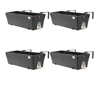 Casaria 4X Bac à Fleurs 11 litres Support de Montage intérieur extérieur jardinière Pot de Fleurs décoration Balcon terrasse Noir