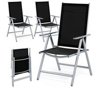 Casaria 4X Chaises de Jardin à Dossier Haut Argent Aluminium Pliable résistante intempéries Dossier réglable 8 Positions accoudoirs 120kg