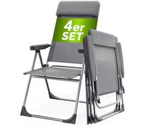 Casaria 4X chaises de Jardin Pliantes en Aluminium avec accoudoirs Dossier Haut réglable en 7 Positions Plage Piscine Camping