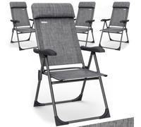 CASARIA® 4x Chaises de jardin pliantes Gris Chiné en aluminium avec accoudoirs dossier réglable plage piscine camping voyage