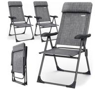 Casaria® 4X Chaises de Jardin Pliantes Gris Chiné en Aluminium avec accoudoirs Dossier réglable Plage Piscine Camping Voyage