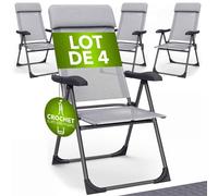 CASARIA® 4x Chaises de jardin pliantes Gris en aluminium avec accoudoirs dossier réglable plage piscine camping voyage