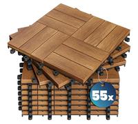 CASARIA® 55x Dalles bois clipsables 30x30cm bois d'acacia certifié FSC® dalle bois terrasse extérieur antidérapant sol balcon jardin caillebotis résistant UV intempéries mosaïque