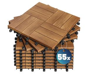 CASARIA® 55x Dalles bois clipsables 30x30cm bois d'acacia certifié FSC® dalle bois terrasse extérieur antidérapant sol balcon jardin caillebotis résistant UV intempéries mosaïque