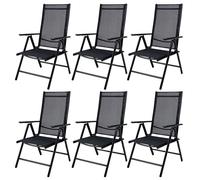 CASARIA® 6x Chaises de jardin pliantes aluminium 120kg dossier haut réglable 8 positions chaise camping balcon terrasse résistant intempéries anthracite