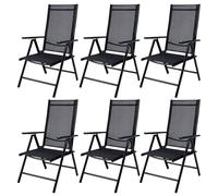 CASARIA® 6x Chaises de jardin pliantes aluminium 120kg dossier haut réglable 8 positions chaise camping balcon terrasse résistant intempéries anthracite