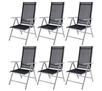 CASARIA® 6x Chaises de jardin pliantes aluminium 120kg dossier haut réglable 8 positions chaise camping balcon terrasse résistant intempéries argent