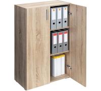 CASARIA® Armoire de rangement 2 portes 115,5x60x30 cm chêne Meuble mi-haut avec étagères réglables Armoire mi-haute bureau salon
