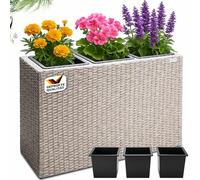 Bac à fleurs polyrotin crème 3 compartiments pot intérieur 83x30,5x60 cm pot de fleurs bac vertical intérieur extérieur