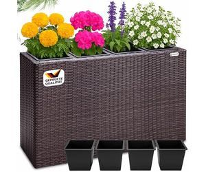 CASARIA Bac à Fleurs en Polyrotin Brun | Jardinière, 4 Pots amovibles, Balconnière Vertical, Plantes intérieur extérieur pour Jardin, Balcon, Terrasse, 95x27x60cm