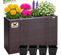 Casaria® Bac à Fleurs en Polyrotin - Jardinière 4 Pots amovibles, Balconnière Vertical Plantes intérieur extérieur pour Jardin, Balcon, Terrasse - Brun 95x27x60cm