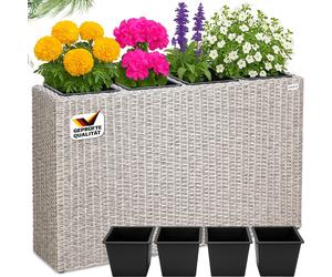 Casaria® Bac à Fleurs en Polyrotin - Jardinière 4 Pots amovibles, Balconnière Vertical Plantes intérieur extérieur pour Jardin, Balcon, Terrasse - Beige Crème 95x27x60cm