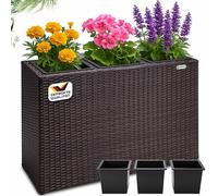 CASARIA Bac à Fleurs en Polyrotin Marron | Jardinière Verticale, Dimensions: 83x30,5x60 cm, Intérieur et Extérieur, 3x Pots Amovibles, Aspect Rotin, avec Drainage