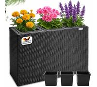 Bac à fleurs polyrotin noir 3 compartiments pot intérieur 83x30,5x60 cm pot de fleurs bac vertical intérieur extérieur
