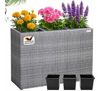 CASARIA Bac à Fleurs polyrotin Gris 3 Compartiments Pot intérieur 83x30,5x60 cm Pot de Fleurs bac Vertical intérieur extérieur