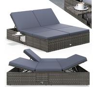 CASARIA® Bain de Soleil Double en Polyrotin Gris avec Coussins Anthracite Salon de Jardin Exterieur Design pour Terrasse ou Piscine Hors Sol et Salon de Jardin Contemporain