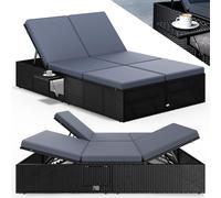 CASARIA® Bain de Soleil Double en Polyrotin Noir avec Coussins Anthracite Salon de Jardin Exterieur Design pour Terrasse ou Piscine Hors Sol et Salon de Jardin Contemporain