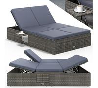 CASARIA® Bain de Soleil Double en Polyrotin Gris avec Coussins Anthracite Salon de Jardin Exterieur Design pour Terrasse ou Piscine Hors Sol et Salon de Jardin Contemporain