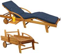 CASARIA® Bain de soleil en bois d'acacia avec coussin housse bleu inclus jardin balcon exterieur chaise longue ergonomique