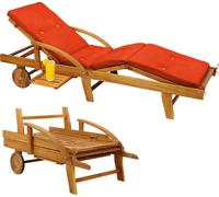 CASARIA® Bain de soleil en bois d'acacia avec coussin housse orange inclus jardin balcon exterieur chaise longue ergonomique