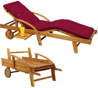 CASARIA® Bain de soleil en bois d'acacia avec coussin housse rouge inclus jardin balcon exterieur chaise longue ergonomique