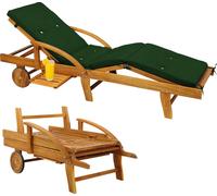 CASARIA® Bain de soleil en bois d'acacia avec coussin housse verte inclus jardin balcon exterieur chaise longue ergonomique
