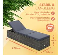 CASARIA® Bain de Soleil en Polyrotin Gris avec Coussins Anthracite Salon de Jardin Exterieur Design pour Terrasse ou Piscine Hors Sol et Salon de Jardin Contemporain