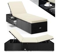Casaria® Bain de Soleil en Polyrotin Noir avec Coussins Creme Salon de Jardin Exterieur Design pour Terrasse ou Piscine Hors Sol et Salon de Jardin Contemporain