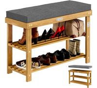 Casaria® Banc à Chaussures en Bois d'acacia certifié FSC® 2 Niveaux Assise rembourée Rangement Polyvalent 12 Paires