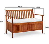 CASARIA® Banc de jardin en Bois 120x62 cm Coffre de jardin résistant aux intempéries Rangement Bâche de pluie Jardin Balcon
