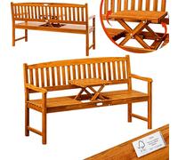 CASARIA Banc de Jardin en Bois d'Eucalyptus Certifié FSC® avec Tablette Rétractable