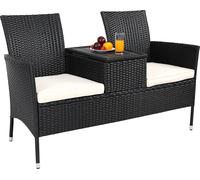 CASARIA® Banc de jardin en polyrotin noir max. 320kg avec coussins table espace de rangement Banc extérieur 2 places