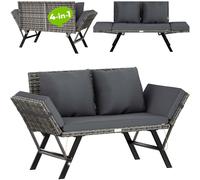 CASARIA® Banc de Jardin Gris 2en1 Fonction Chaise Longue réglables polyrotin Extérieur Jardin Terrasse Balcon Canapé
