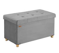 Casaria® Banc de Rangement en Velours Gris 76 x 38 x 42 cm Siège Coffre de Rangement Pliable 100 L Salon Chambre Couloir