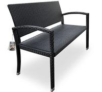Casaria® Banc extérieur en polyrotin Noir | Polyrotin, structure enmétal et aluminium, 122cm de long, pour 2 personnes, avec accoudoirs, résistant aux intempéries