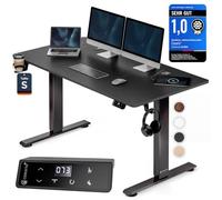 CASARIA® Bureau électrique réglable en Hauteur Aspect Carbone 120 x 60 cm écran LCD 72-117 cm Bureau Assis Debout Structure résistante Ajustable Porte gobelet Chargeur sans Fil