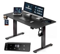 CASARIA® Bureau électrique réglable en hauteur aspect carbone 140 x 70 cm écran LCD 72-117 cm assis debout chargeur sans fil