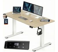 CASARIA® Bureau électrique réglable en hauteur beige 120 x 60 cm écran LCD 72-117 cm assis debout porte gobelet chargeur sans fil