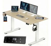 CASARIA® Bureau électrique réglable en hauteur beige 140 x 70 cm écran LCD 72-117 cm assis debout porte gobelet chargeur sans fil