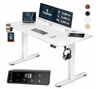 CASARIA® Bureau électrique réglable en hauteur blanc 120 x 60 cm écran LCD 72-117 cm assis debout porte gobelet chargeur sans fil