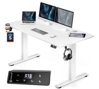 CASARIA® Bureau électrique réglable en Hauteur Blanc 120 x 60 cm écran LCD 72-117 cm Bureau Assis Debout Structure résistante Ajustable Porte gobelet Chargeur sans Fil