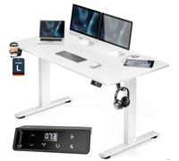 CASARIA® Bureau électrique réglable en hauteur blanc 140 x 70 cm écran LCD 72-117 cm assis debout porte gobelet chargeur sans fil