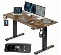 Casaria® Bureau électrique réglable en Hauteur Marron 120 x 60 cm écran LCD 72-117 cm Bureau Assis Debout Structure résistante Ajustable Porte gobelet Chargeur sans Fil