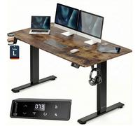CASARIA® Bureau électrique réglable en hauteur marron 140 x 70 cm écran LCD 72-117 cm assis debout porte gobelet chargeur sans fil