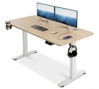 CASARIA Bureau réglable en Hauteur électrique Beige 140cm Bureau Assis Debout écran LCD Support Accessoires télétravail